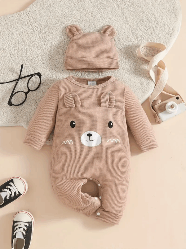 Romper de Manga Larga con Gorro Estampado